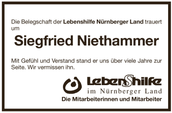 Traueranzeige von Siegfried Niethammer von Pegnitz-Zeitung